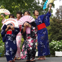International Day of Peace Japenese performers Japanese performers in kimono holding fans and dancing