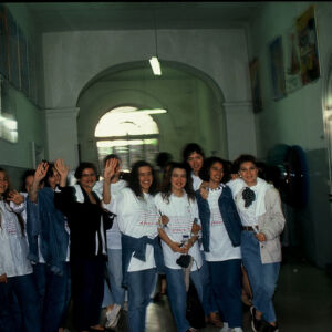 Assisi Students 1991 Students wearing withe and blue clothes gathered for a picture