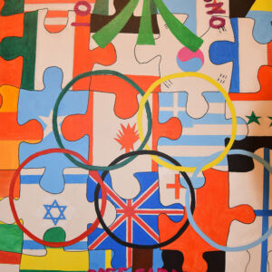 Italy 1996 Many puzzle of world nations' flags connected together