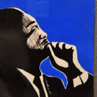 Japanese Artwork A man looking into the blue with his fist to his chin