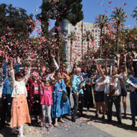 State Capitol 2018 People tossing rose petals in the air